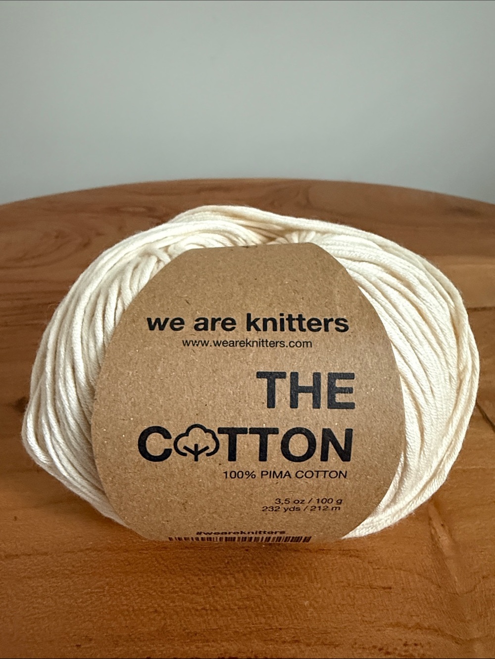 WAK We Are Knitters 100% Pima Cotton Yarn Soft Natural 100g / 3.5 oz Skein